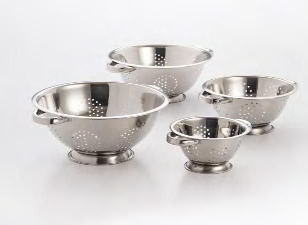 COLANDERS 242 5 QT COLANDER This 5 Qt colander is constructed in high quality stainless steel with large handles to make carrying food comfortable and easy.