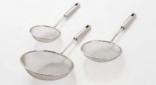 215 & 216 STRAINER BASKET Each high quality stainless steel strainer features hanging hooks for convenient storage.