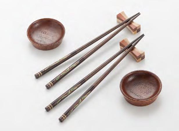 < SET INCLUDES 8 Chopsticks 4 Sauce Dishes 4 Chopstick Rests 348 ASIAN BAMBOO DINNER SET FOR ONE These Asian bamboo dinner utensils includes a pair of chopsticks, chopstick rest, bamboo spoon and