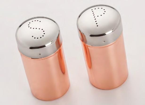 Dishwasher safe and a great set to have in any kitchen. 238 2 PIECE COPPER SALT & PEPPER SHAKER SET Set of two copper plated stainless steel salt and pepper shakers.