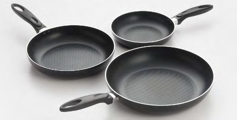 FRYPANS 536-538 PROFESSIONAL ALUMINUM W/ NON-STICK COATING Constructed in heavy 3.0mm aluminum and non-stick coating to ensure beautiful cooking results and easy cleaning.