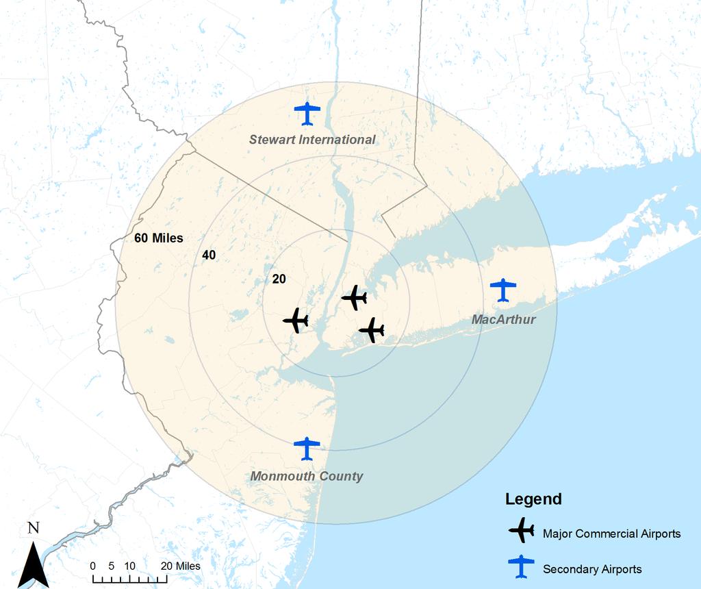 Airports Examined: By 150 MAP: SWF and ISP saves only 2 flights per