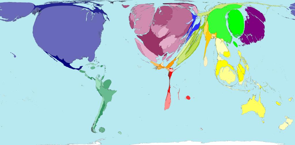 World map distorted by freight volume Source: www.worldmapper.