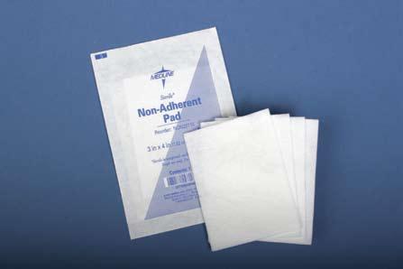 Non-Adherent Pads This sterile, absorbent rayon/polyester pad will not interfere with granulating tissue by sticking to the lightly draining wound.