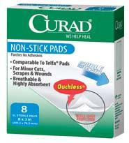 3 cm) 600/cs CURAD Ouchless Non-Stick Pads CURAD Ouchless Non-Stick Pads are wound covers for post surgical wounds, lightly bleeding and draining wounds, large surface cuts, scrapes, and burns.