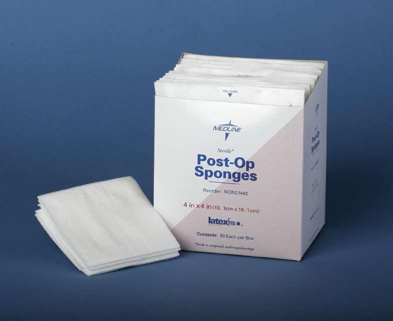 NON21442 4" x 4" Sterile Post-Op Gauze Post-Op Gauze More absorbent than cotton gauze sponges, these postop sponges are filled with extra-absorbent cellulose fibers for those situations that require