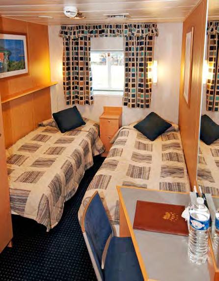 STORAGE: 1 wardrobe, storage possibilities under CATEGORY F: TRIPLE CABIN (UPPER/LOWER BERTH) CABIN 306 CABIN SIZE: Approx. 4.68 x 2.52 metres BED: 1 lower fixed bed 0.
