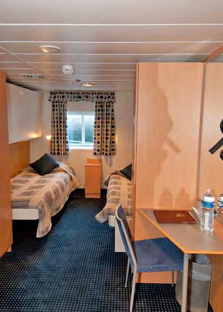 STORAGE: 3 wardrobes, storage possibilities under the lower bed. CABIN 312 CABIN SIZE: Approx. 4.42 x 2.56 metres BED: 1 lower fixed bed 0.81 x 2 m, one foldable sofa 0.
