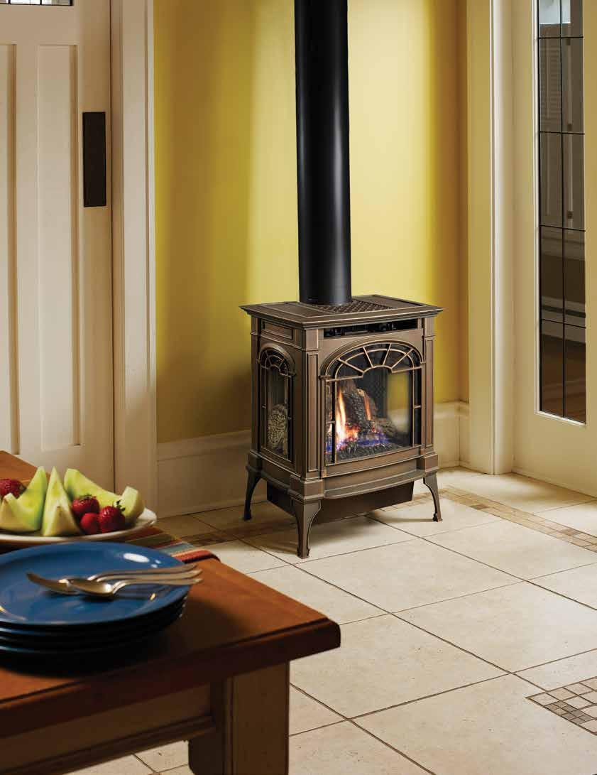 Northfield TM Small Cast Iron Gas Stove 3 The top vented Northfield in this room is shown in the Hand Rubbed Bronze Patina finish.