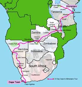 The tour covers 8,000 km, travels through 6 African countries and visits several of the best wildlife parks in the world and iconic destinations such as Cape Point, The Fish River Canyon,