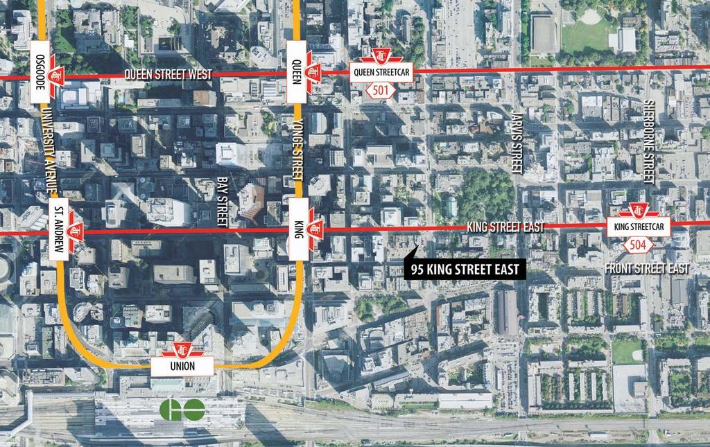 TRANSPORTATION 95 King Street East sits on the widely used 504 streetcar route creating a strong sense of connectivity in the city and its surrounding areas - linking the Downtown East to the