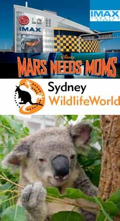 IMAX 11 a.m. Disney s Mars needs Moms Sydney Wildlife World 3 p.m. Aquarium 4.30 p.m. Meals at Darling Harbour Darling Harbour is one of the world s great waterfront destinations.