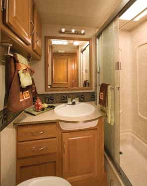 For example, the kids will like the tub (34N model only), The spacious shower provides extra headroom with a light-filled skylight, and its water saver feature helps you dry camp for