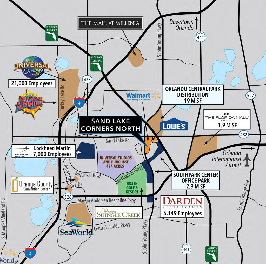 Tenant Appeal: Tenants are drawn to the Property s prominent location at the center of South Orlando s major retail trade area, which serves the rapidly expanding South Orlando residential, office,
