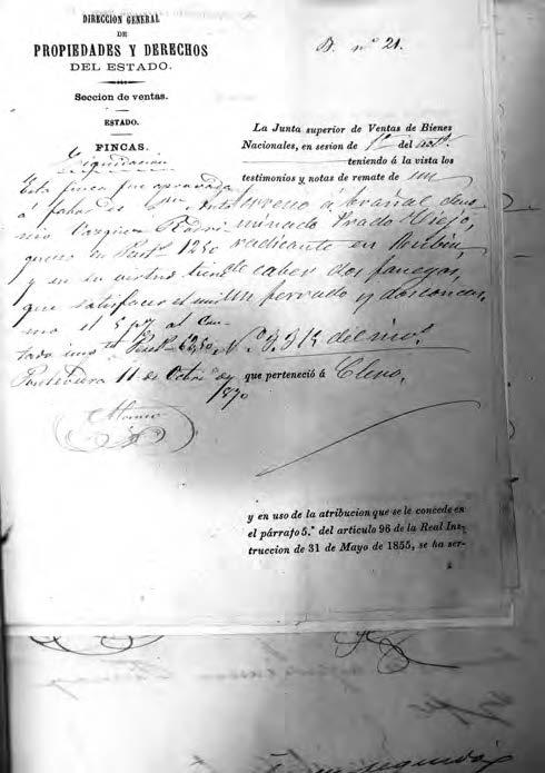 186 Prontuario metodolóxico para o estudo da desamortización na comarca estradense Recibo de liquidación da finca denominada Prado Viejo, en Rubín, pertencente aos bens do clero. G 8165, 1865, expte.