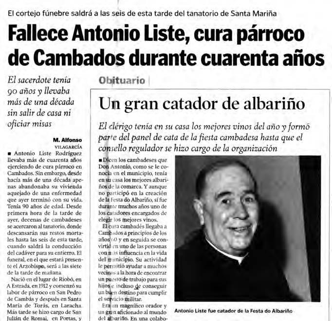 72 Breve achega biográfica a don Antonio Liste Rodríguez, O Cura Liste (Riobó