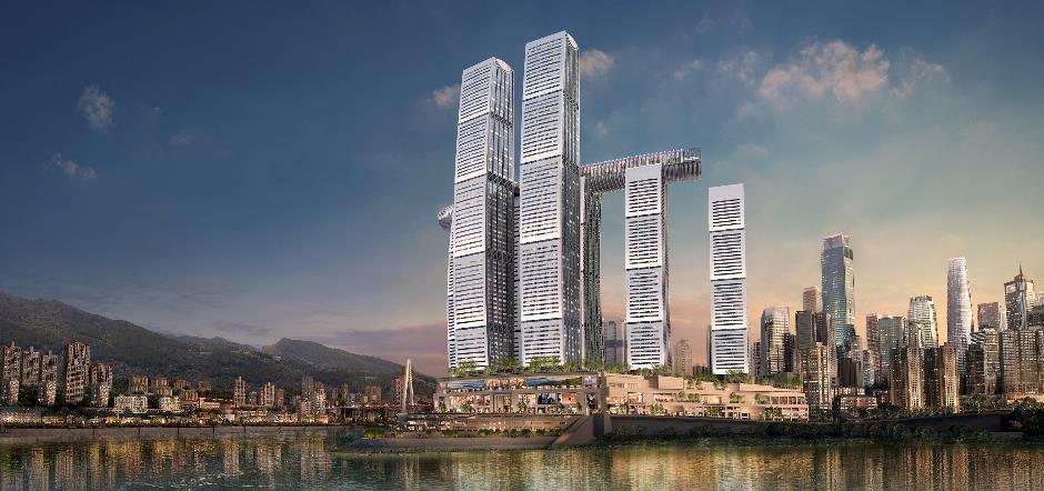 billion vertically-built urban district comprising a retail podium and eight skyscrapers for residential, office, serviced residence
