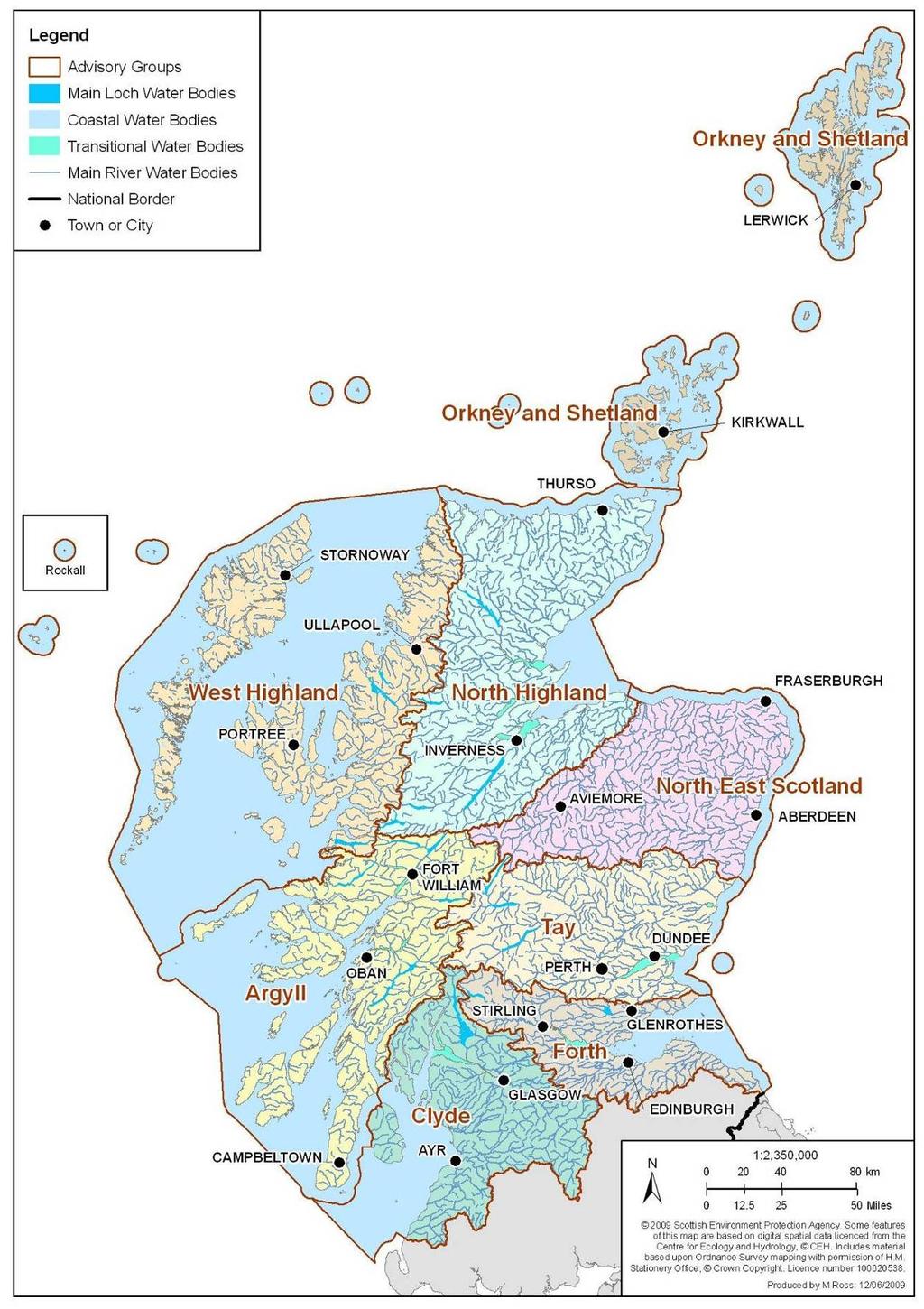 The geographical coverage of the Scotland river basin district (the Scotland RBD)