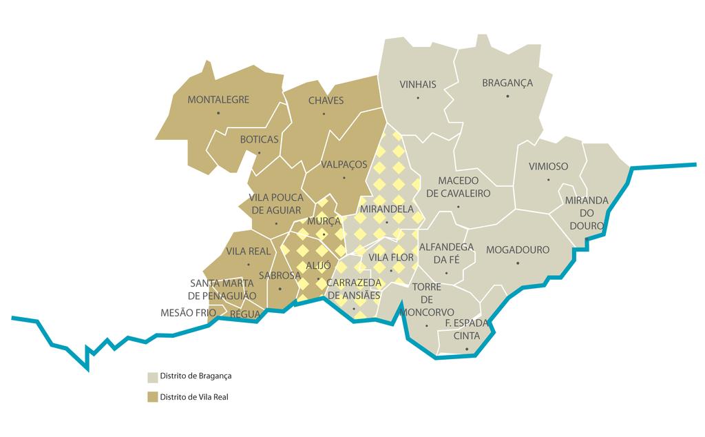 Figure 2 Vila Real and Bragança districts: counties and Tua