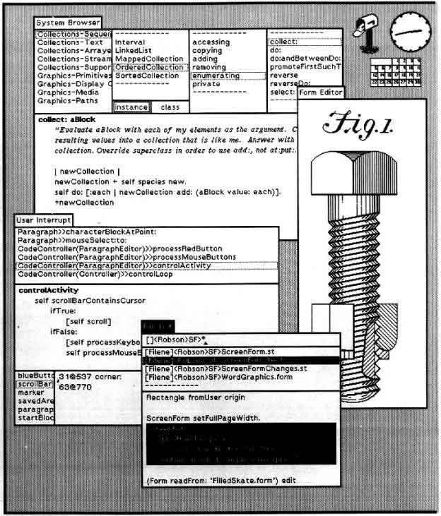 Slika 2. SmallTalk grafičko korisničko sučelje (http://arstechnica.com/features/2005/05/gui/3/) 1976. godine su Steve Jobs i Steve Wozniak osnovali tvrtku pod nazivom Apple Computer.