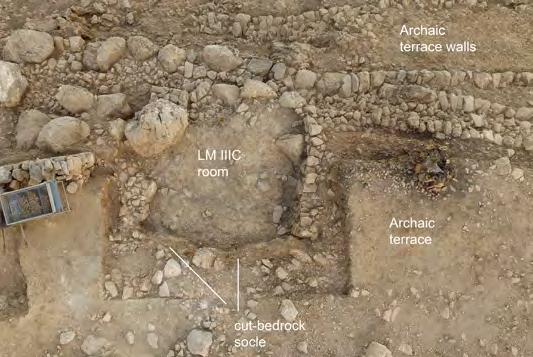 Figure 1. Aerial view of the Archaic Monumental Civic Building terrace, from the west, indicating LM IIIC remains in Trenches A2900, D200, and D2000. Photo D. Faulmann. Figure 2.