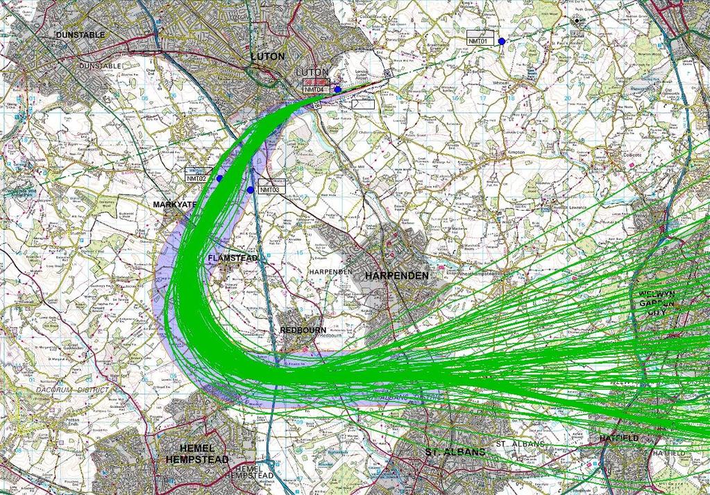 Legend: 210 knots flight tracks Current SID centreline Current NPR Crown Copyright. All rights reserved. London Luton Airport, O.S. Licence Number 0000650804 Figure 7.