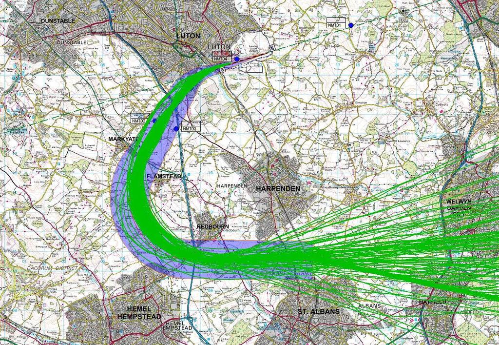 Legend: 220 knots flight tracks Current SID centreline Current NPR Crown Copyright. All rights reserved. London Luton Airport, O.S. Licence Number 0000650804 Figure 9.