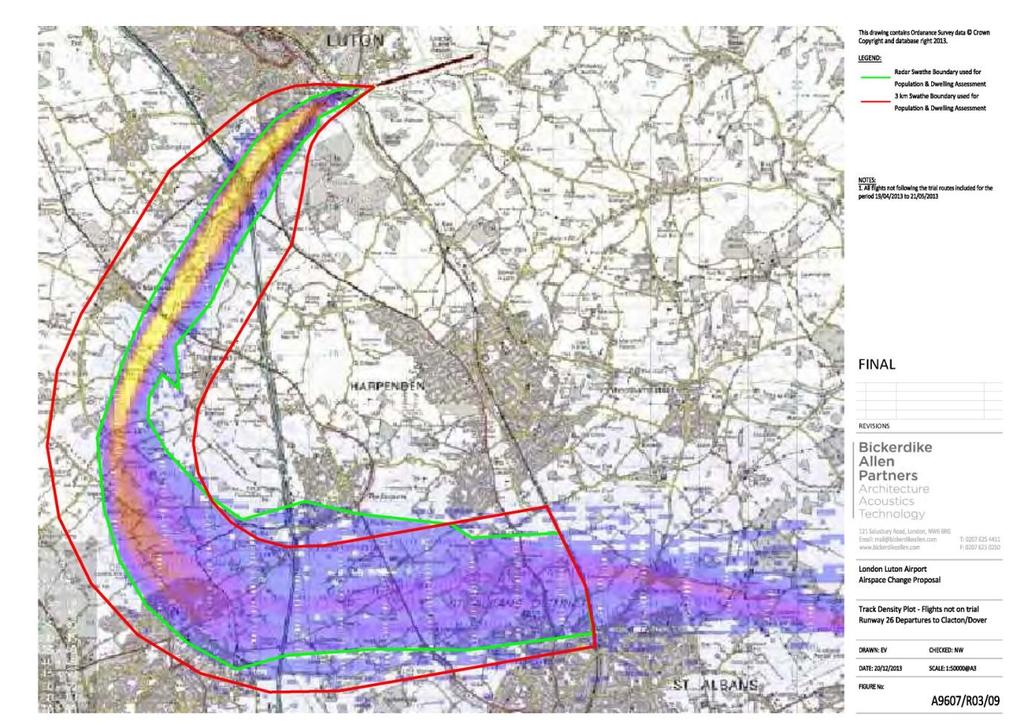 Legend: Radar swathe boundary 3km swathe boundary based on average flight tracks Crown Copyright. All rights reserved. London Luton Airport, O.S. Licence Number 0000650804 Figure 10.