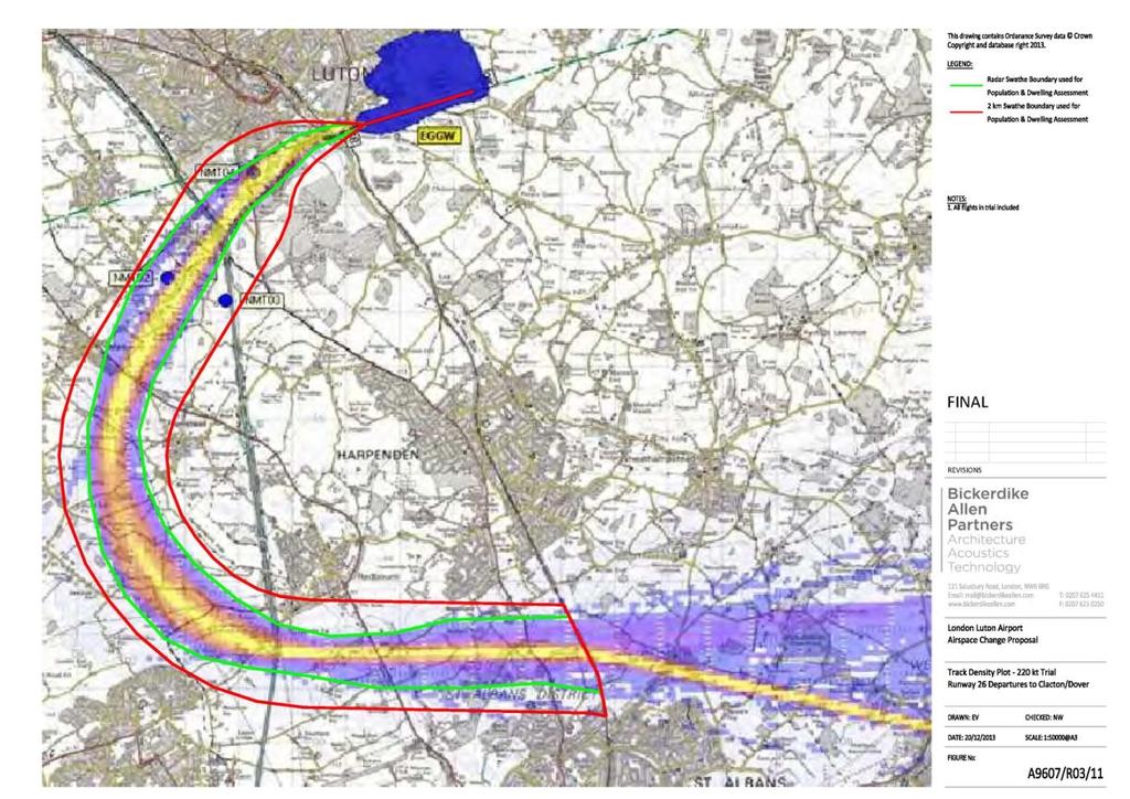 Legend: Radar swathe boundary 2km swathe boundary based on average flight tracks Crown Copyright. All rights reserved. London Luton Airport, O.S. Licence Number 0000650804 Figure 12.