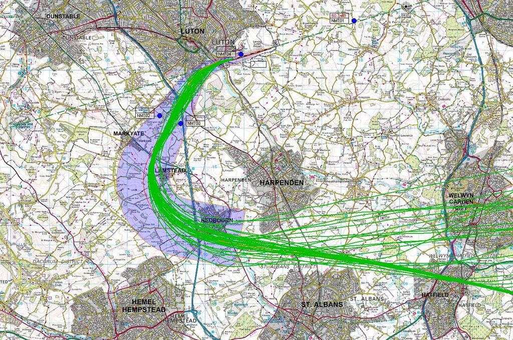 Legend: easyjet trial flight tracks Current SID centreline Current NPR Crown Copyright. All rights reserved.