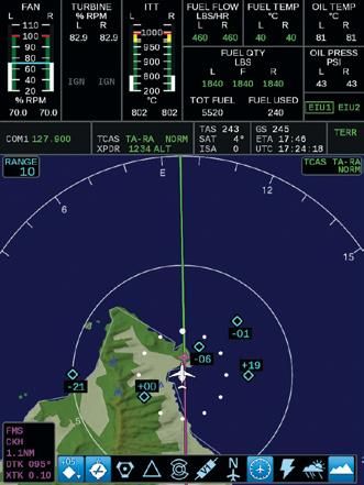 Universal Avionics Terrain Awareness and Warning System (TAWS) alerts and UniLink UL-800/801 CMU graphical images