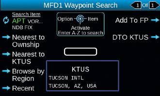EFIS Control Display Unit (ECDU) Tune Page MFD Waypoint Search Page PFD Nav Source Select Page PFD Pilot-Selectable Settings Page Engine Display Page PFD BRG Source
