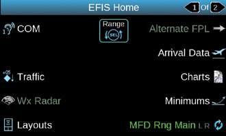 7 8 ECDU: Centralized Control EFIS Home Page MFD Pilot-Selectable Settings Page PFD Left Inset Page Tune Page MFD Waypoint Search Page