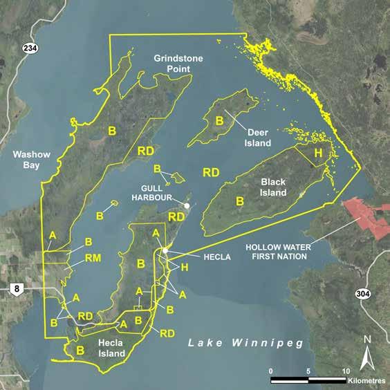 Hecla/Grindstone LAND USE CATEGORIES BACKCOUNTRY (B) Size: 40,050 ha or 37 per cent of the park.