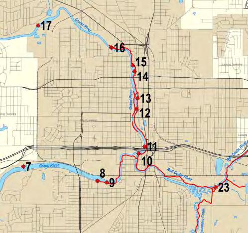 Table 8 summarizes the information collected. Figure 27. Water Trail Access Sites A total of 24 existing access sites were inventoried, 19 on the Grand River and five on the Red Cedar River.