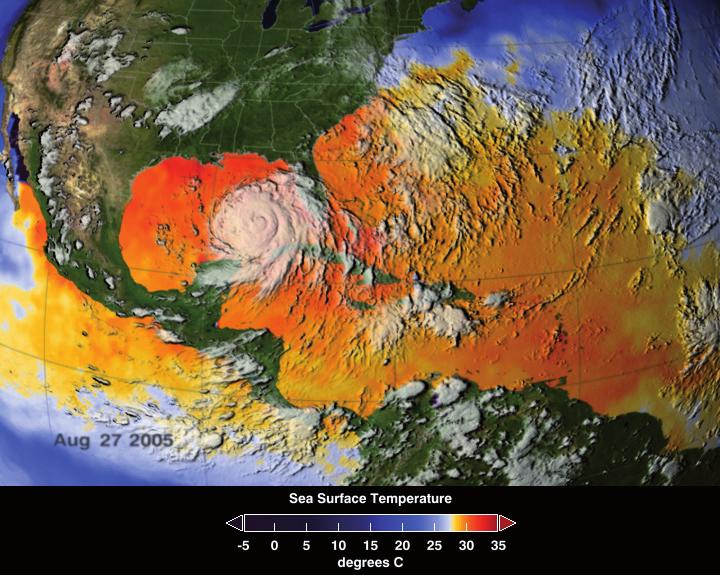 Photograph D Hurricane Katrina and sea surface temperatures on 27