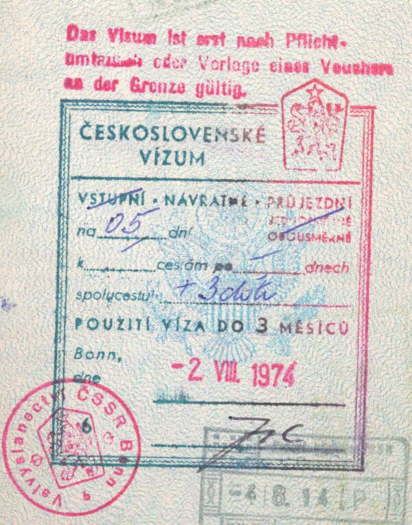Fig. 6.1. My visa for Czechoslovakia and German Driver's License With my new German license and visas in hand, our family packed up and left to go sightseeing behind the Iron Curtain.