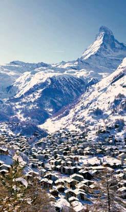 Zermatt is located at the base of the Matterhorn (pictured) amidst spectacular scenery and is car free. Horse drawn or electric taxis or your own two legs are the only form of transport.