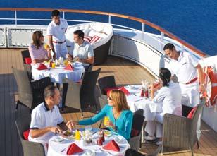 Complimentary alcoholic and nonalcoholic beverages are available throughout the cruise. The comfortable public areas showcase the ship s tasteful sophistication favoring life in the open air.