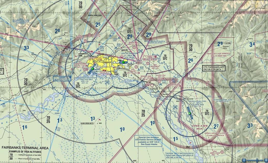 UAV TRANSIT COORIDOR* ( Green Route ) 3000-3500 MSL (Red Line) 1000-3000 MSL (Purple line) *Check Ladd AAF (PAFB) NOTAMs for updates (Contact Fairbanks Approach for traffic advisories) LADD ARMY