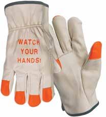 Hand Protection Category Grain Cow Leather Drivers Gloves Constructed from select grade cow leather. Features shirred elastic back, rolled fabric hem and keystone thumb. Unlined.