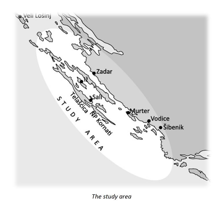 THE STUDY AREA The study area encompasses the archipelago of the northern Dalmatia, Croatia, from Virsko more in the north to the islands of Žirje and Zlarin in the south.