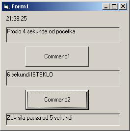 a Forma sa 3 tajmera Slika 7.12.b Izvršna verzija programa U jednom programu može da postoji više tajmera, koji mogu imati različita vremena i različite funkcije. Na slici 7.12. prikazan je primjer programa sa tri tajmera.