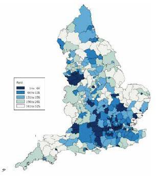 Fig. 6. Overall Economic Performance of Local Authorities This feature shows a close correlation to the map in Fig.