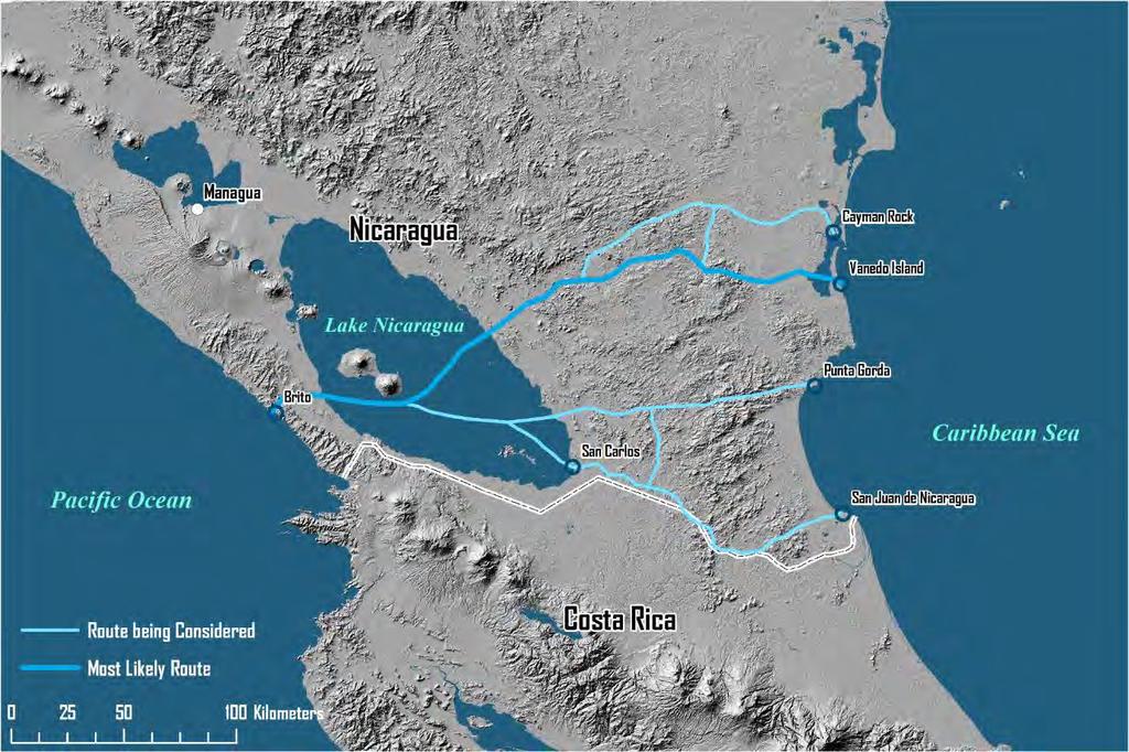 Proposed Routes for the Nicaragua Canal Constructions