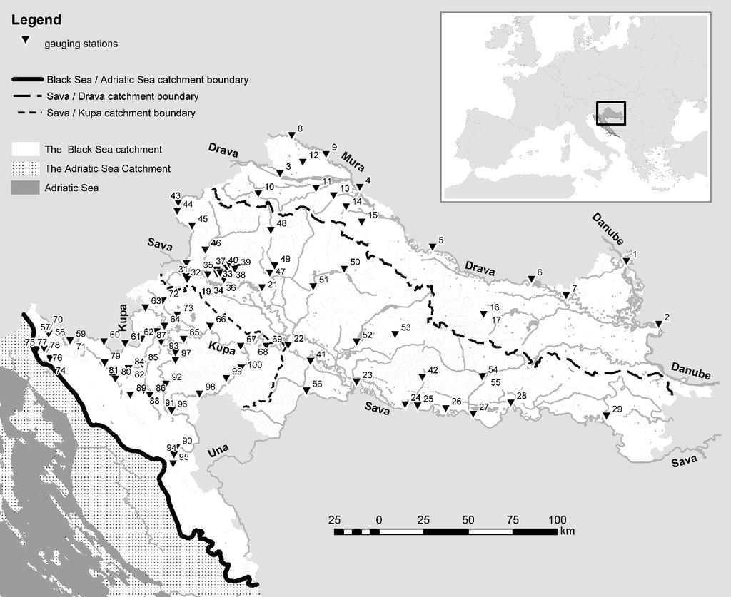 222 Danko Biondić et al. Fig. Overview map of the locations of analysed gauging stations in the Danube River basin in Croatia deterministic methods at ungauged locations.