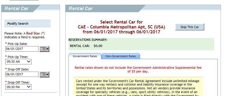 Step 4: Rental Car Rental Car is NOT