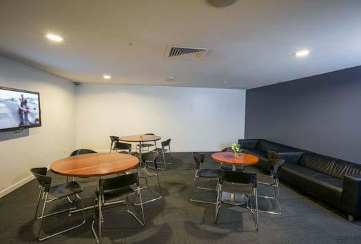 This space contains a small food servery, TV lounge, tea and coffee making facilities, and a projector for
