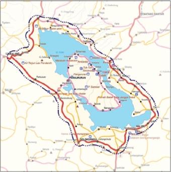 Lake Toba DestinationProfile Location Province District : North Sumatera : Samosir, Toba Samosir, Simalungun, Karo, North Tapanuli, Humbang Hasundutan, and Dairi Area Total Area : ± 113,000 Ha