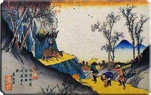 The following is a Ukiyoe picture that a famous artist, Hiroshige Utagawa, drew of the Magome-shuku area.